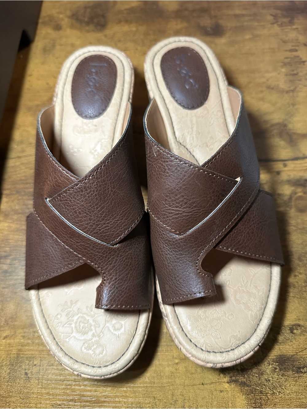 B.O.C. Womens Summer Faux Leather Slip on Wedge Sandals